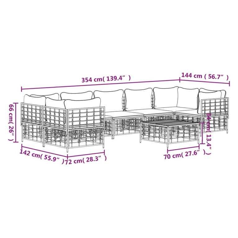 8-delige Loungeset met kussens poly rattan antracietkleurig 