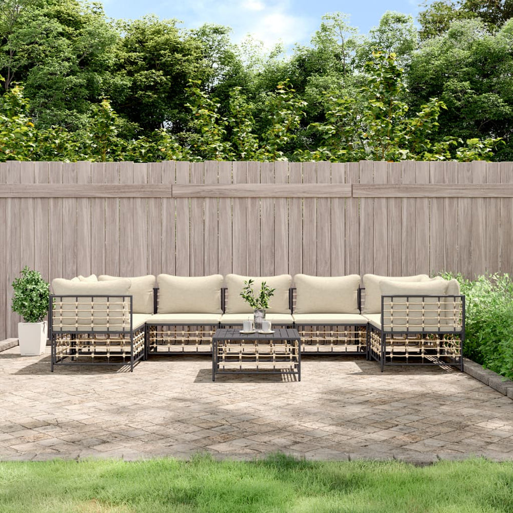 8-delige Loungeset met kussens poly rattan antracietkleurig 