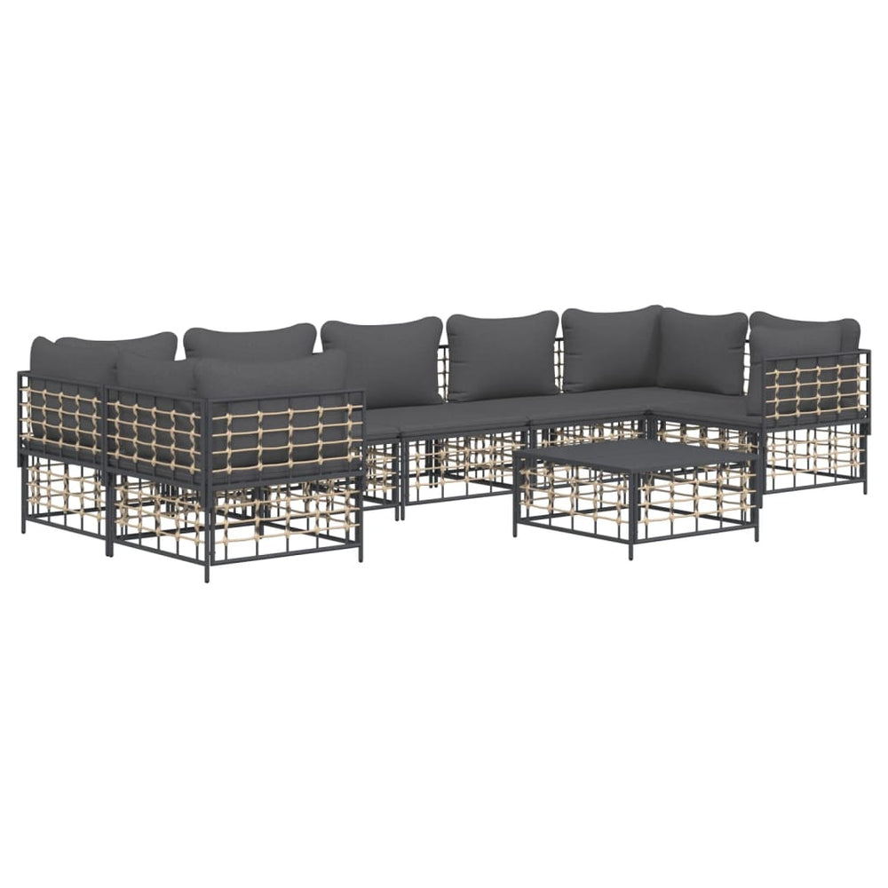 8-delige Loungeset met kussens poly rattan antracietkleurig 