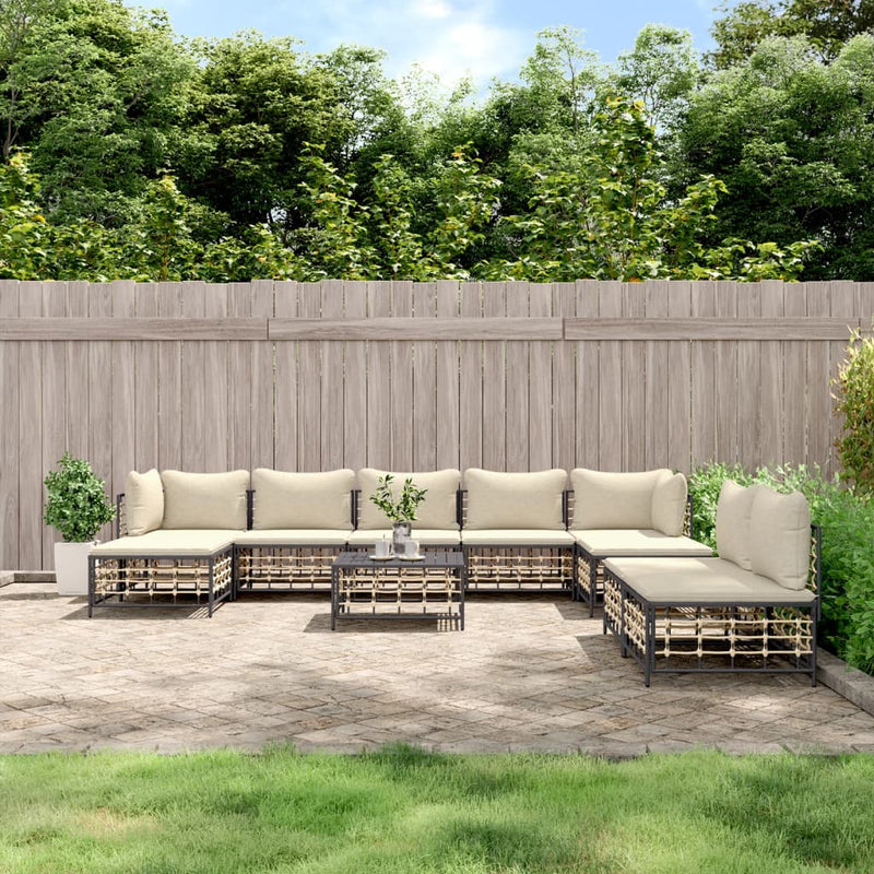 10-delige Loungeset met kussens poly rattan antracietkleurig MeubelReus