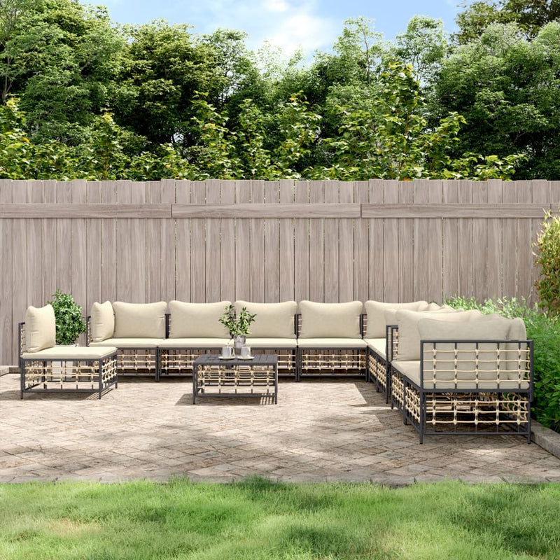 11-delige Loungeset met kussens poly rattan antracietkleurig MeubelReus