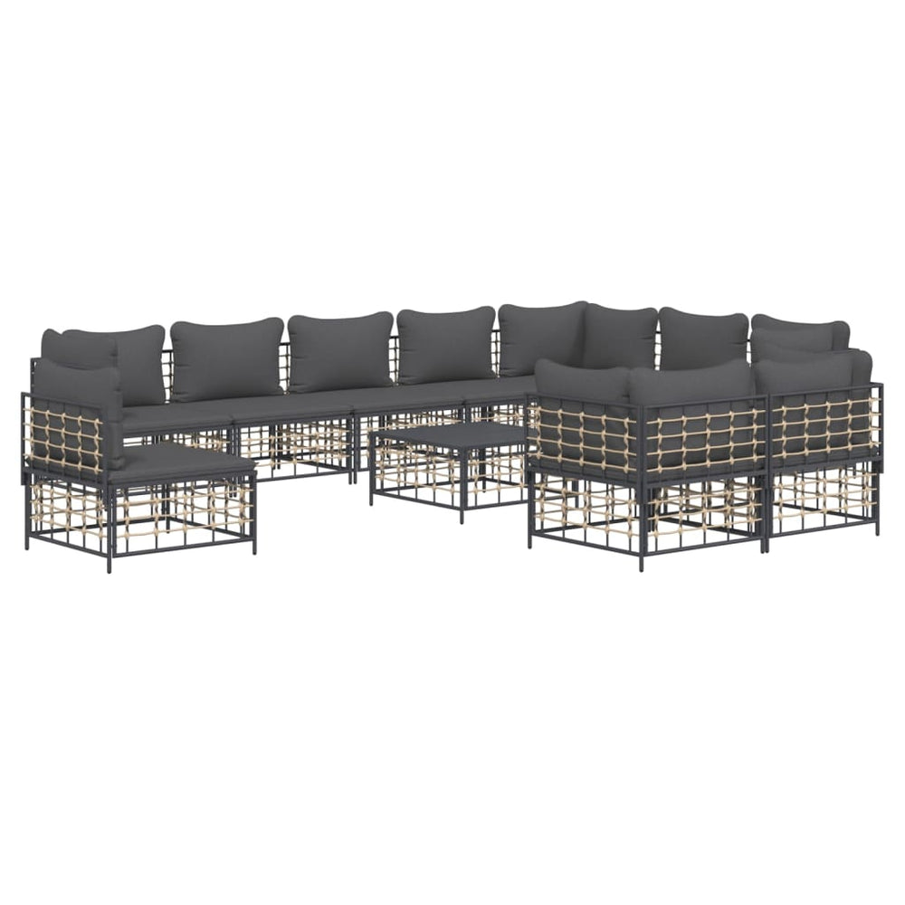 11-delige Loungeset met kussens poly rattan antracietkleurig MeubelReus