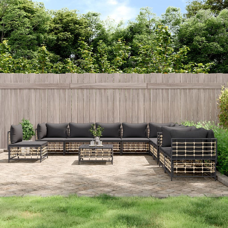11-delige Loungeset met kussens poly rattan antracietkleurig MeubelReus