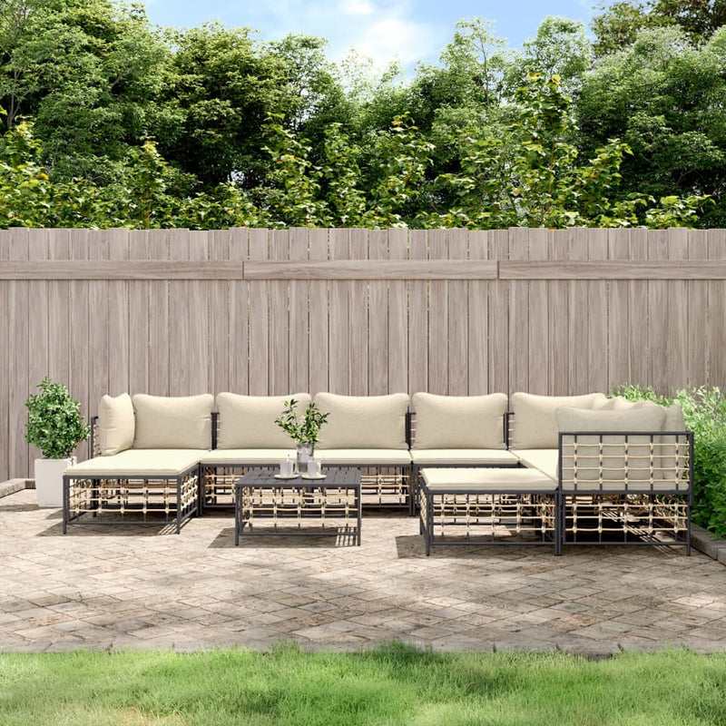 10-delige Loungeset met kussens poly rattan antracietkleurig MeubelReus