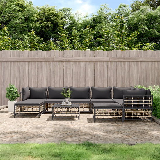 10-delige Loungeset met kussens poly rattan antracietkleurig MeubelReus