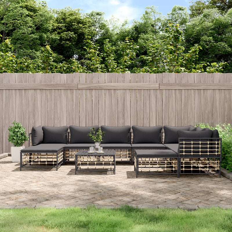 10-delige Loungeset met kussens poly rattan antracietkleurig MeubelReus