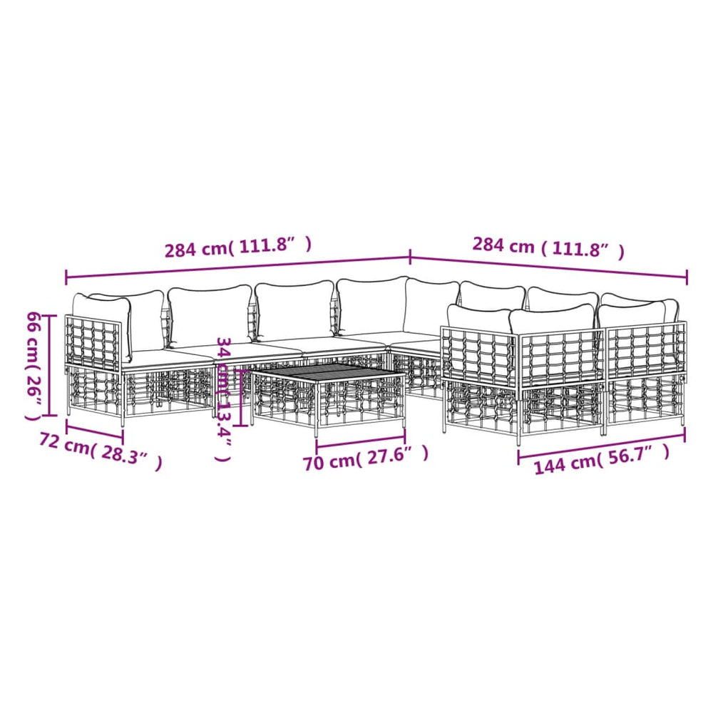 9-delige Loungeset met kussens poly rattan antracietkleurig MeubelReus