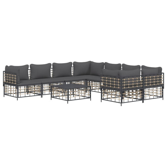 9-delige Loungeset met kussens poly rattan antracietkleurig MeubelReus