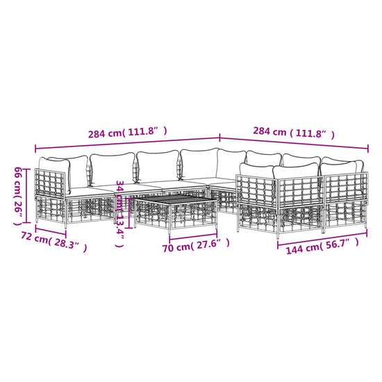 9-delige Loungeset met kussens poly rattan antracietkleurig MeubelReus