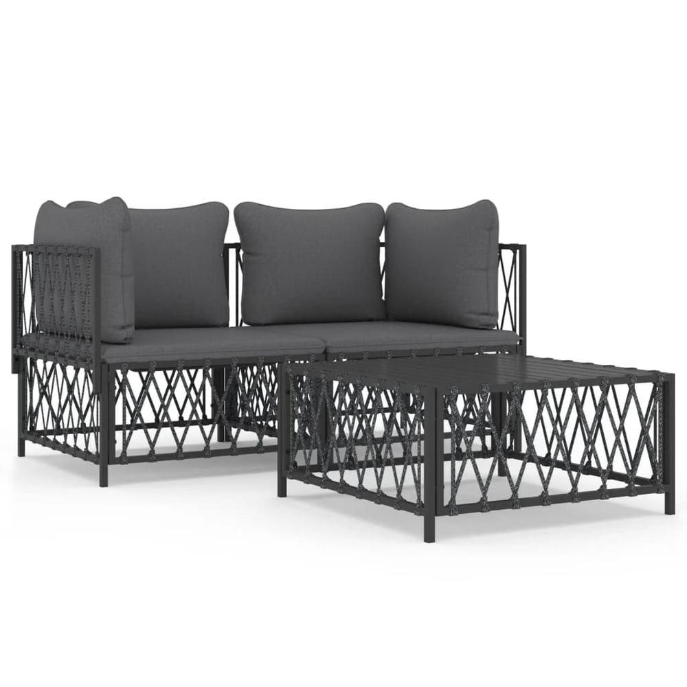 3-delige Loungeset met kussens staal antracietkleurig MeubelReus