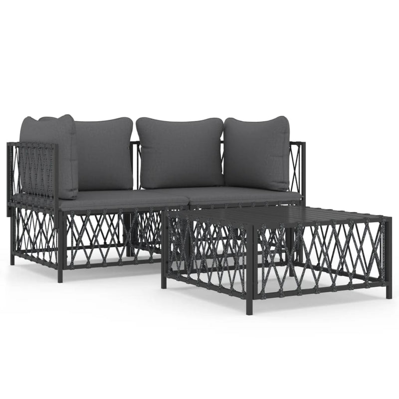3-delige Loungeset met kussens staal antracietkleurig MeubelReus