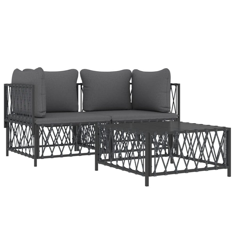 3-delige Loungeset met kussens staal antracietkleurig MeubelReus