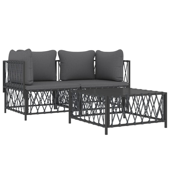 3-delige Loungeset met kussens staal antracietkleurig MeubelReus