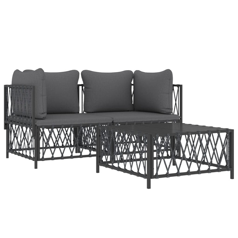 3-delige Loungeset met kussens staal antracietkleurig MeubelReus