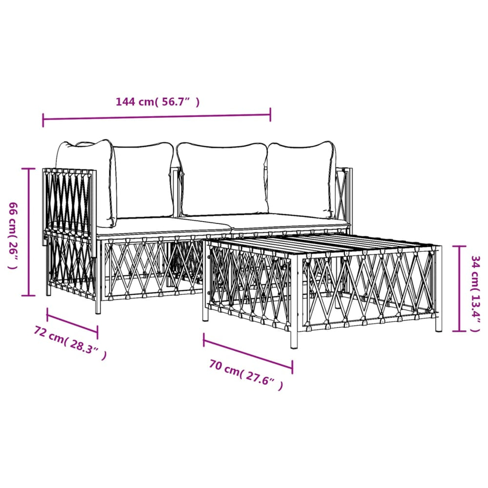 3-delige Loungeset met kussens staal antracietkleurig MeubelReus
