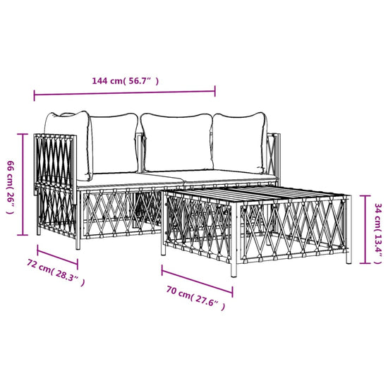 3-delige Loungeset met kussens staal antracietkleurig MeubelReus