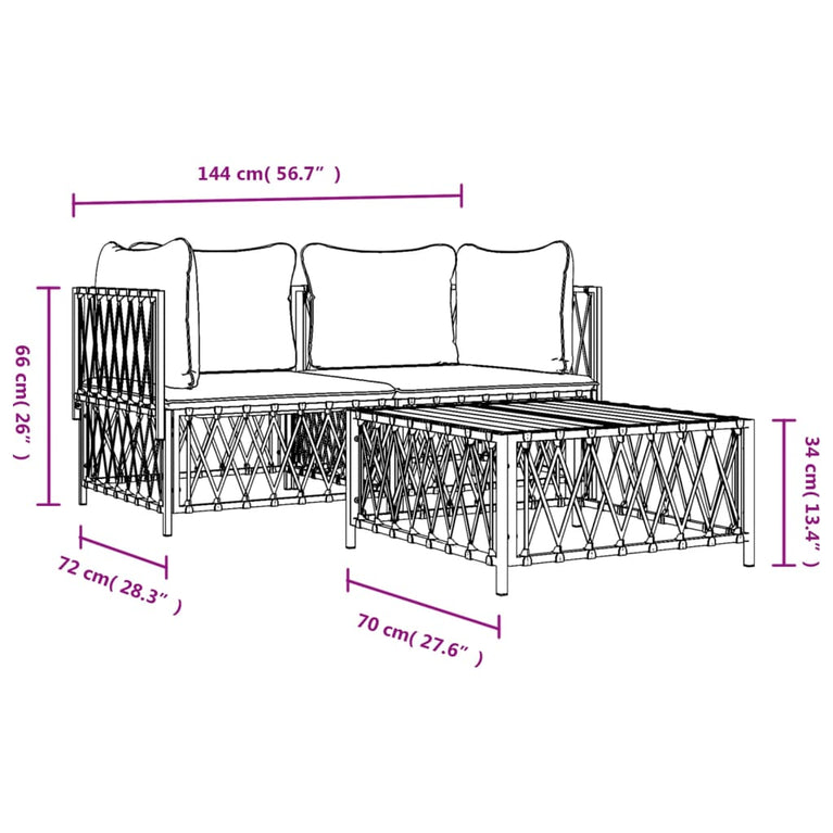 3-delige Loungeset met kussens staal antracietkleurig MeubelReus