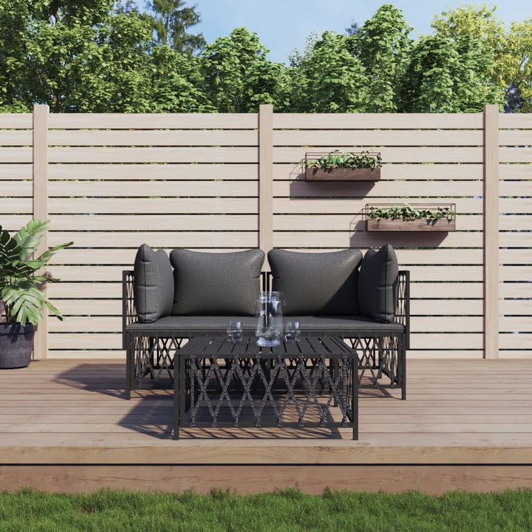 3-delige Loungeset met kussens staal antracietkleurig MeubelReus