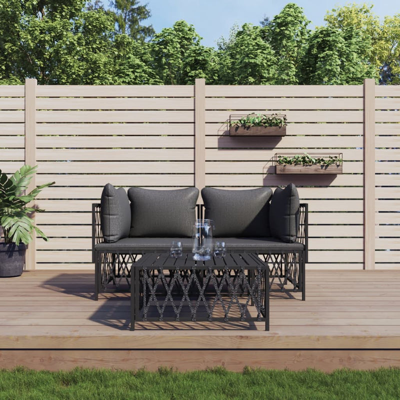3-delige Loungeset met kussens staal antracietkleurig MeubelReus
