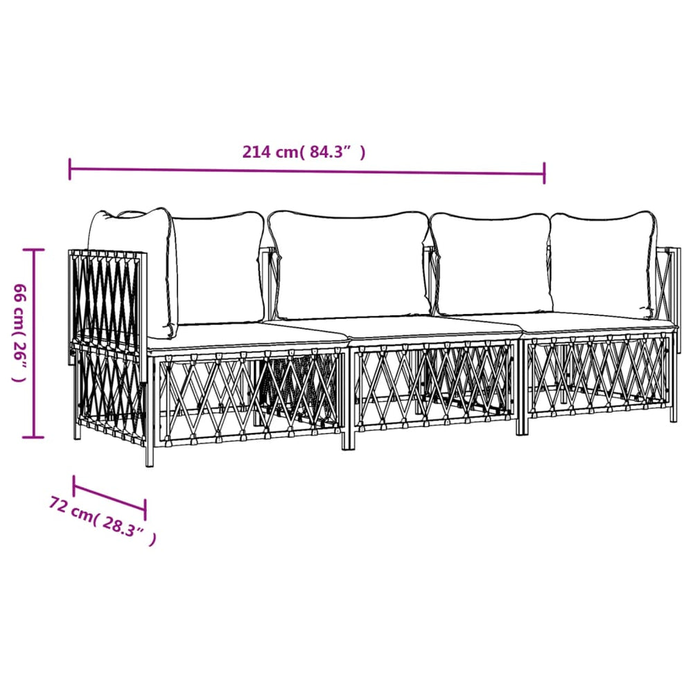 3-delige Loungeset met kussens staal wit MeubelReus