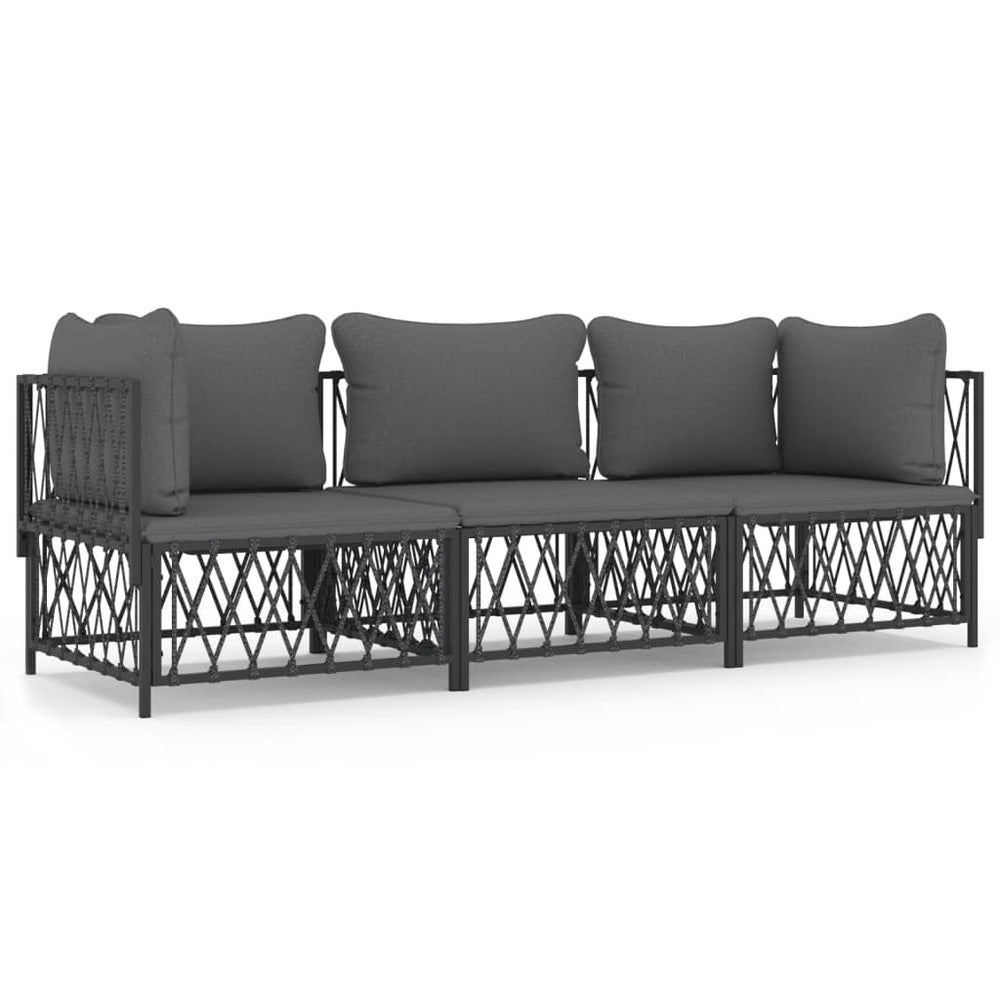 3-delige Loungeset met kussens staal antracietkleurig MeubelReus