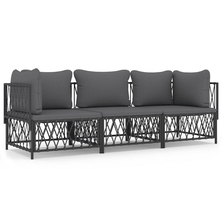 3-delige Loungeset met kussens staal antracietkleurig MeubelReus