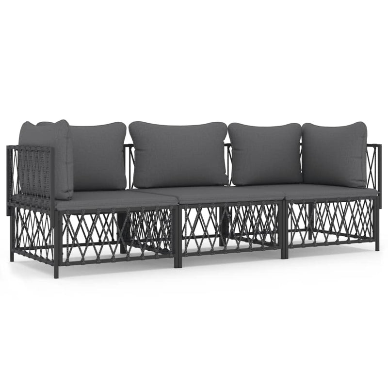 3-delige Loungeset met kussens staal antracietkleurig MeubelReus