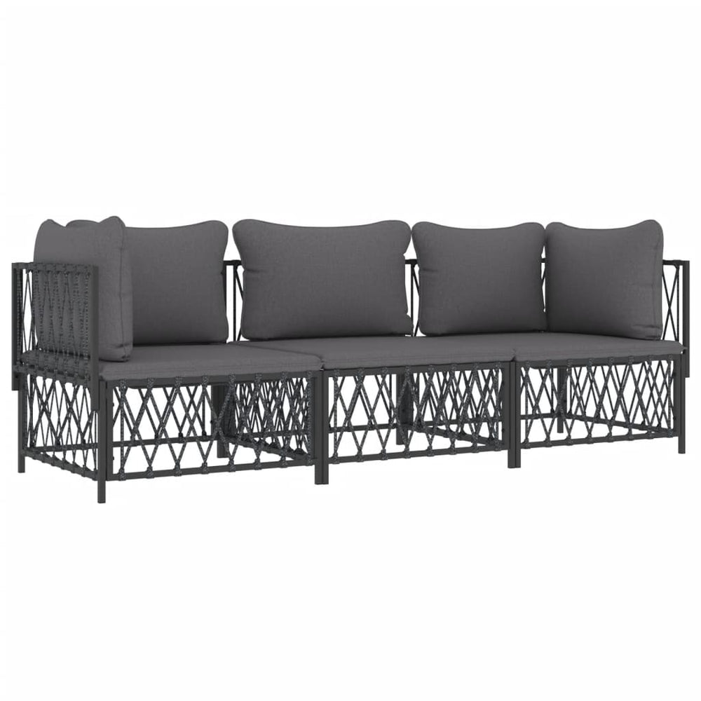 3-delige Loungeset met kussens staal antracietkleurig MeubelReus