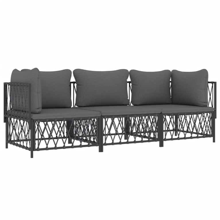 3-delige Loungeset met kussens staal antracietkleurig MeubelReus
