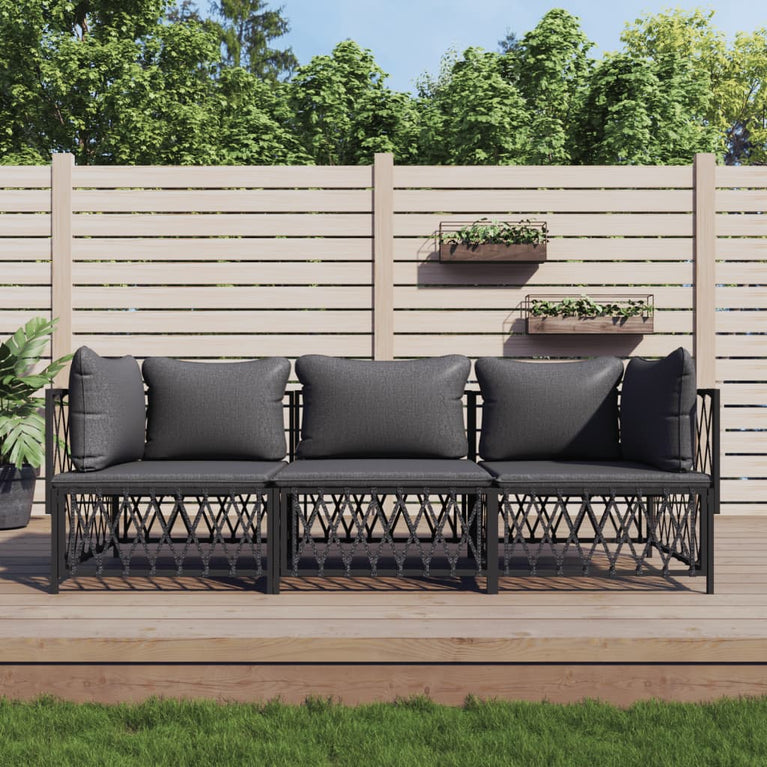 3-delige Loungeset met kussens staal antracietkleurig MeubelReus