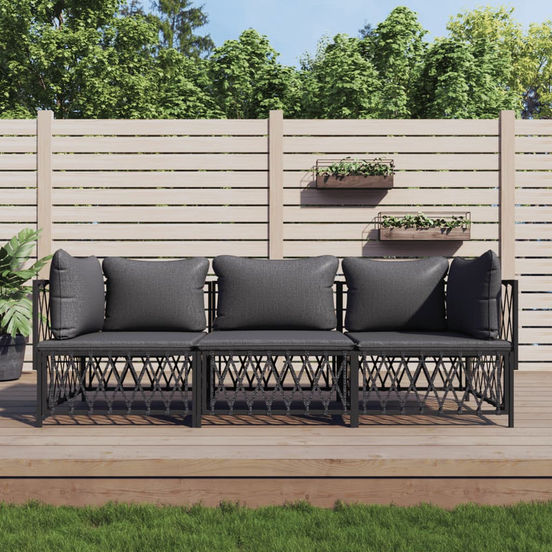 3-delige Loungeset met kussens staal antracietkleurig MeubelReus
