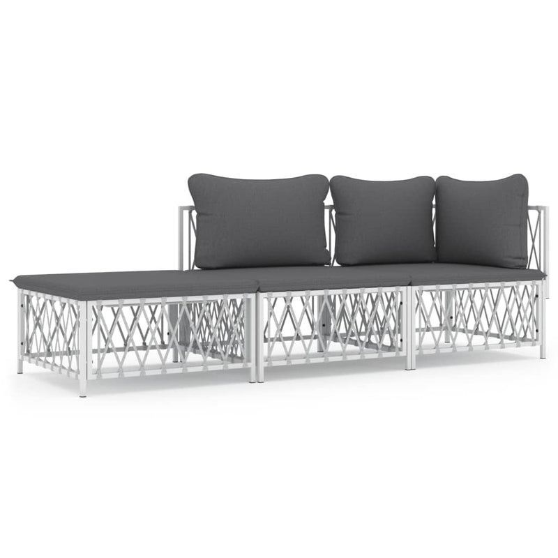 3-delige Loungeset met kussens staal wit MeubelReus