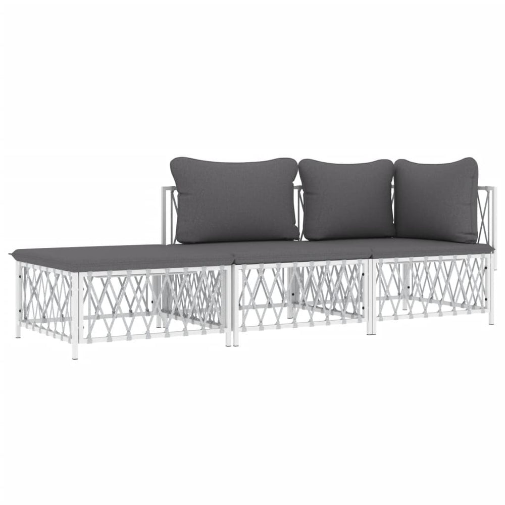 3-delige Loungeset met kussens staal wit MeubelReus