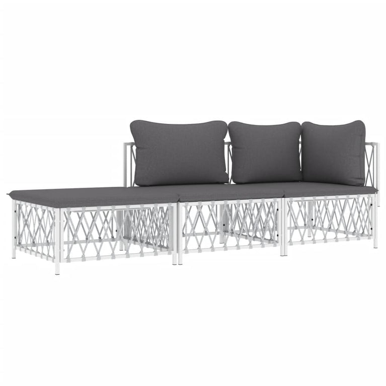 3-delige Loungeset met kussens staal wit MeubelReus