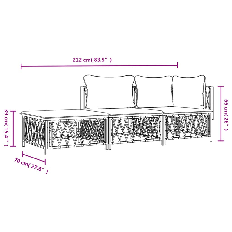 3-delige Loungeset met kussens staal wit MeubelReus