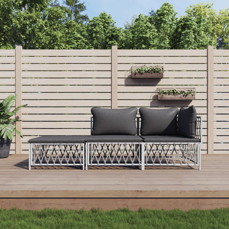 3-delige Loungeset met kussens staal wit MeubelReus