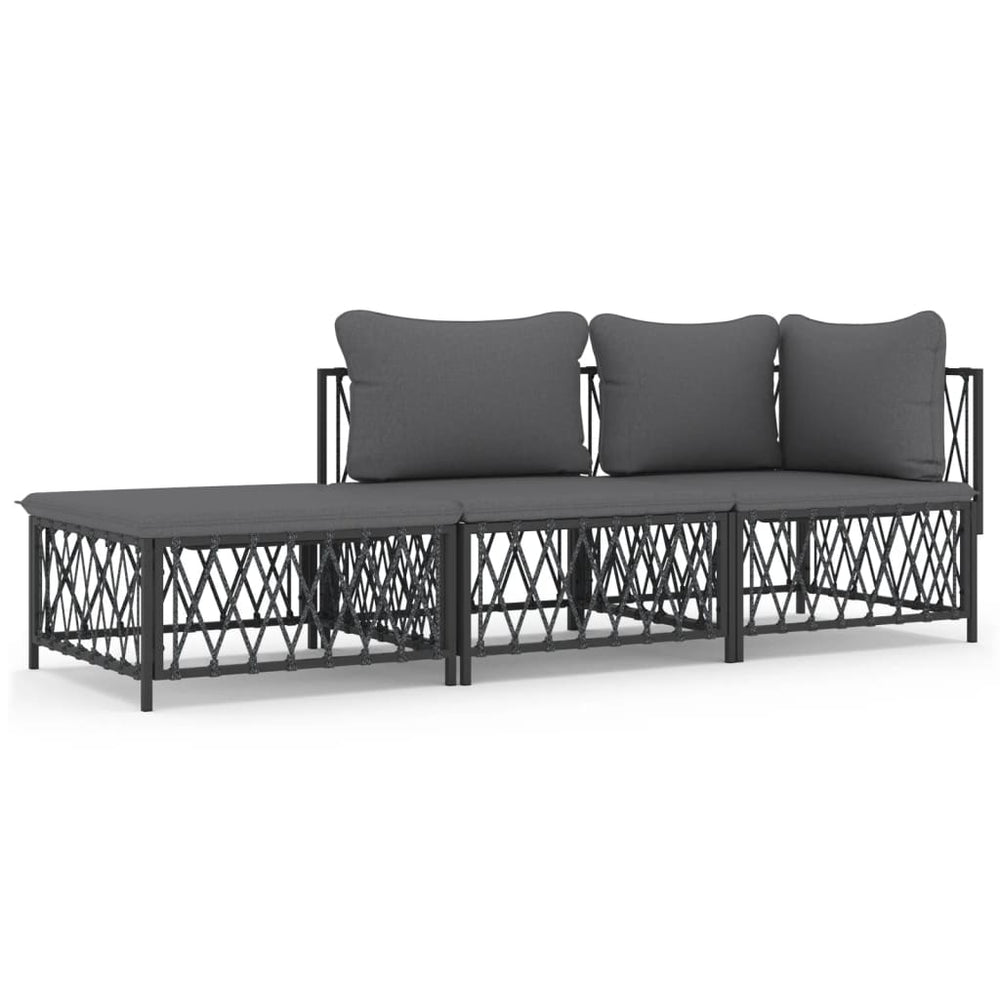 3-delige Loungeset met kussens staal antracietkleurig MeubelReus