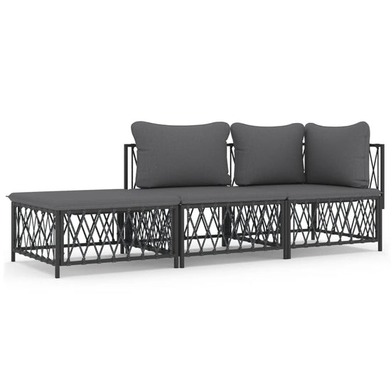 3-delige Loungeset met kussens staal antracietkleurig MeubelReus