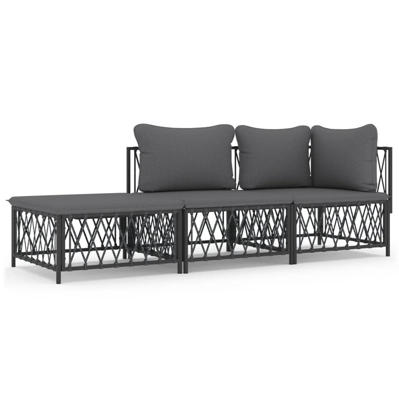 3-delige Loungeset met kussens staal antracietkleurig MeubelReus