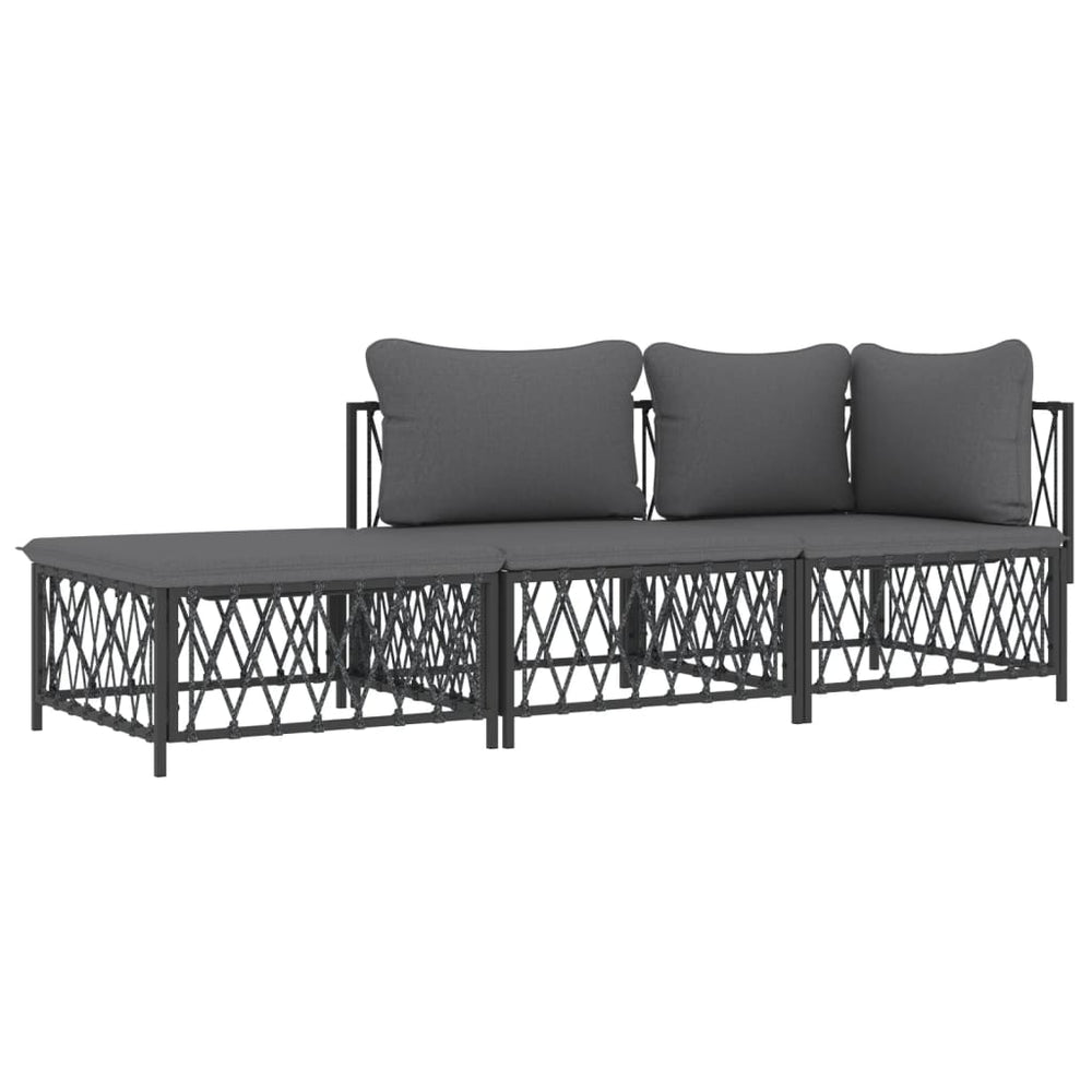 3-delige Loungeset met kussens staal antracietkleurig MeubelReus