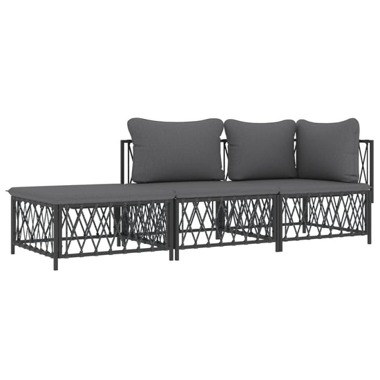 3-delige Loungeset met kussens staal antracietkleurig MeubelReus