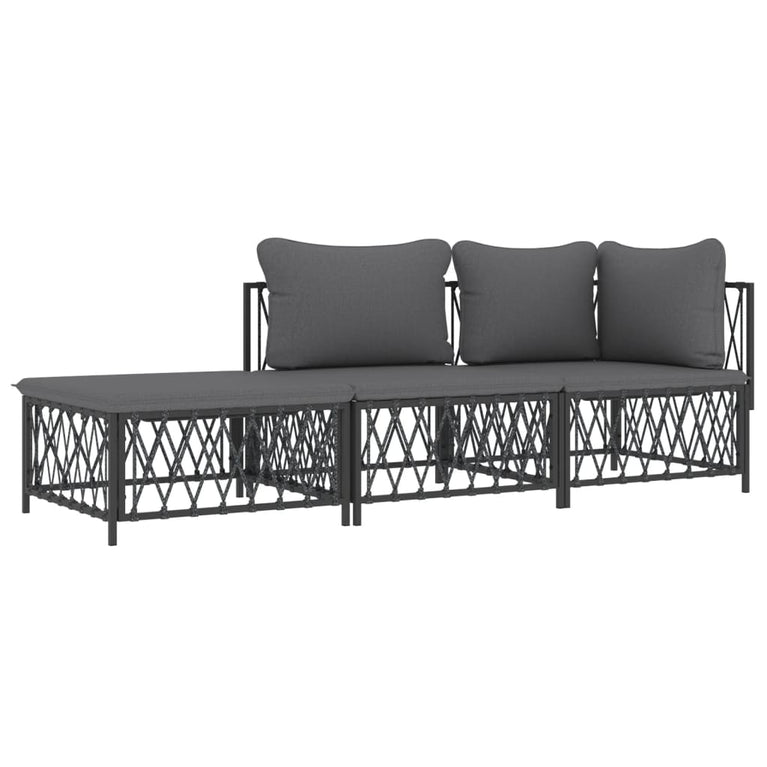3-delige Loungeset met kussens staal antracietkleurig MeubelReus