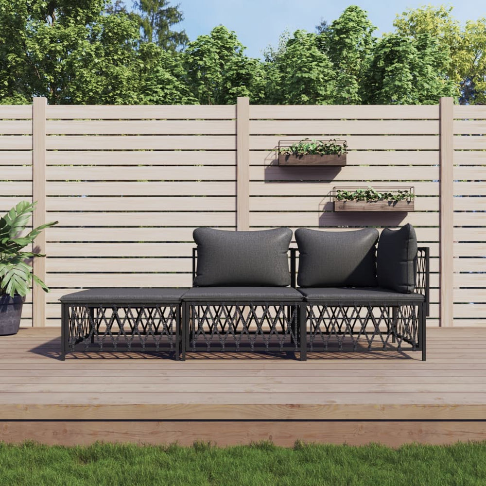 3-delige Loungeset met kussens staal antracietkleurig MeubelReus
