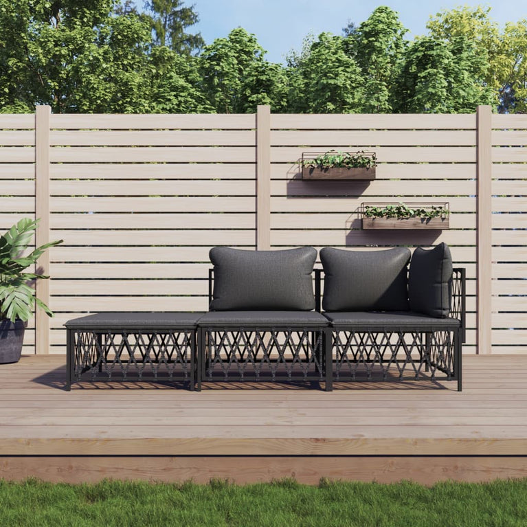 3-delige Loungeset met kussens staal antracietkleurig MeubelReus