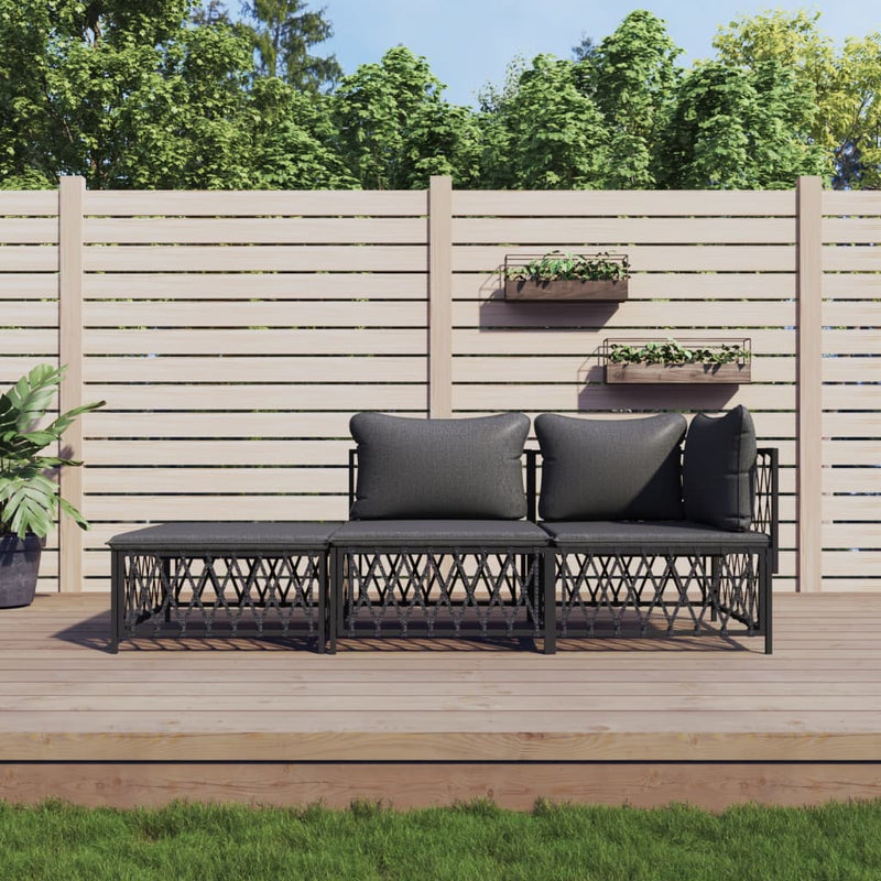 3-delige Loungeset met kussens staal antracietkleurig MeubelReus