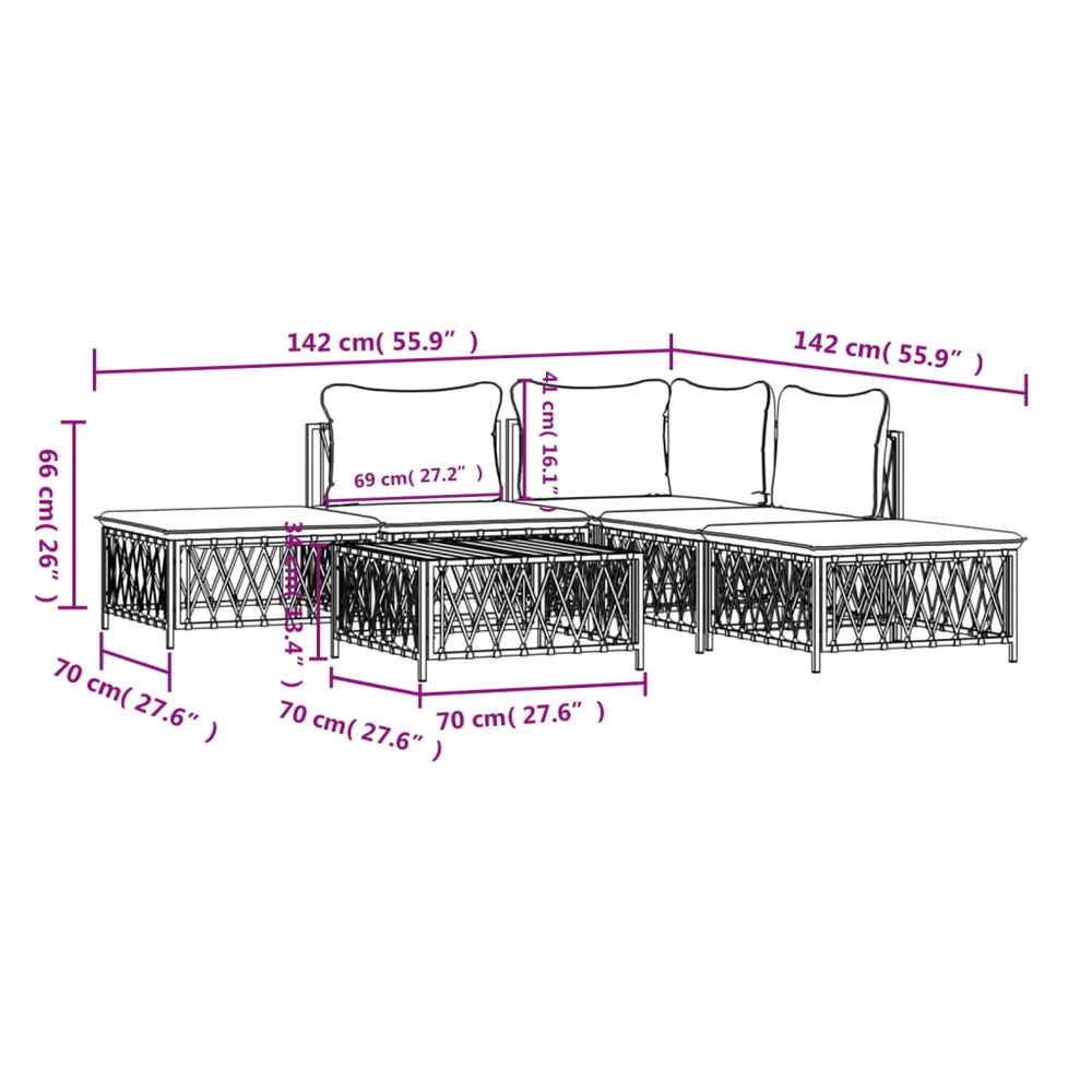 6-delige Loungeset met kussens staal antracietkleurig MeubelReus
