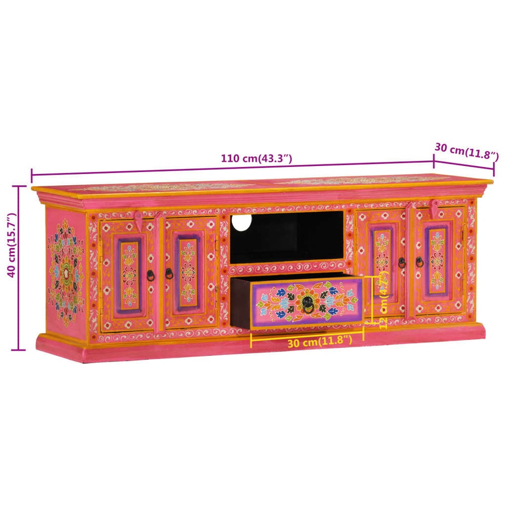 Tv-meubel 110x30x40 cm massief mangohout roze MeubelReus