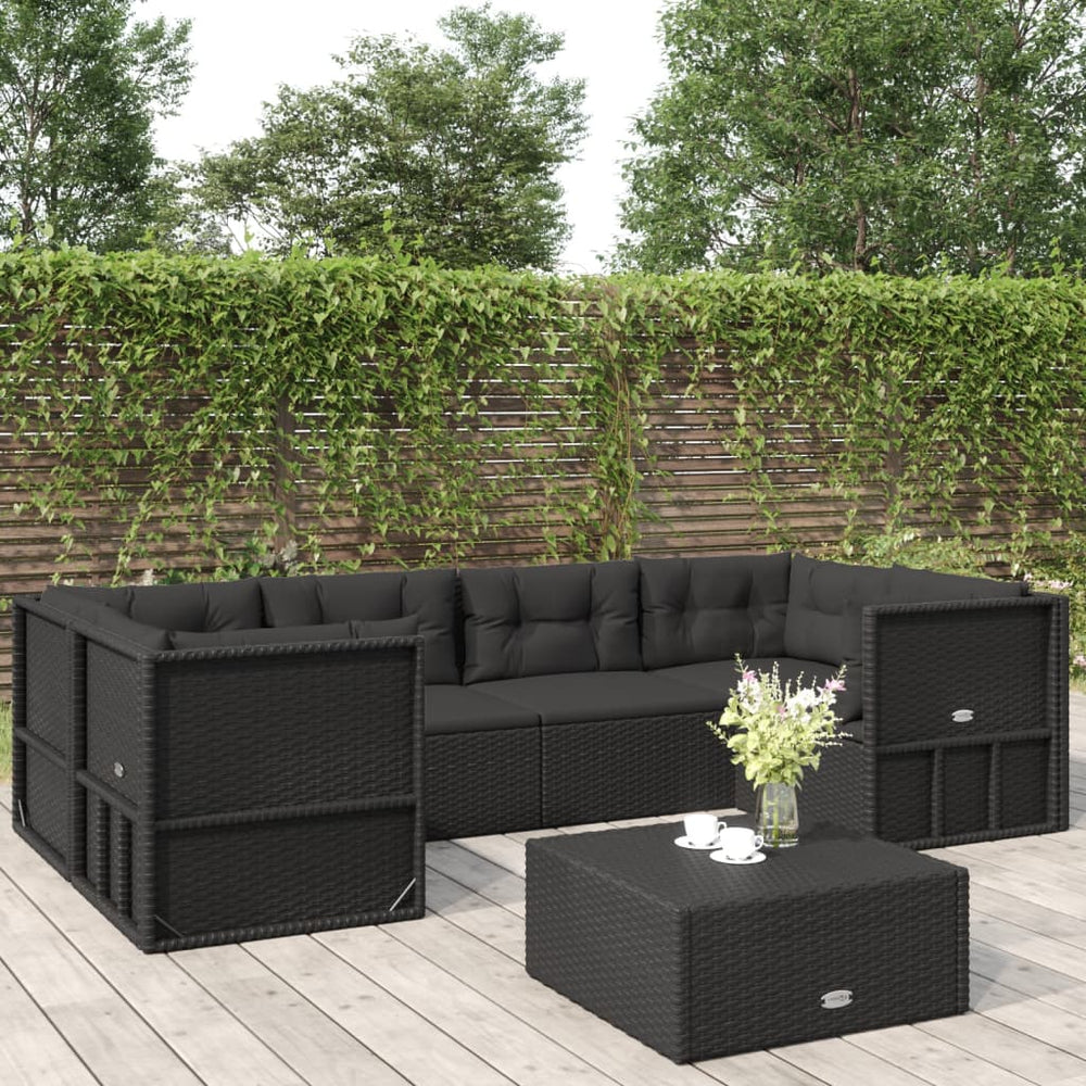 6-delige Loungeset met kussens poly rattan zwart MeubelReus