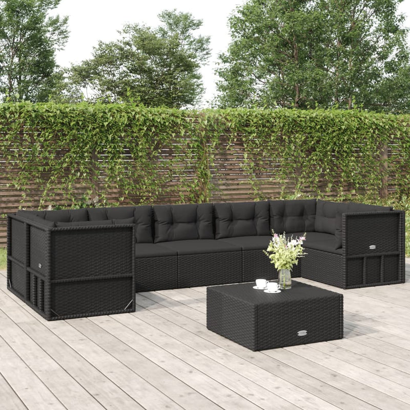 7-delige Loungeset met kussens poly rattan zwart MeubelReus