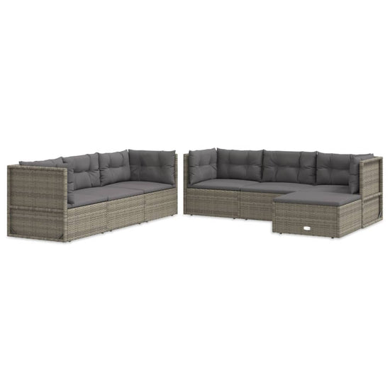 7-delige Loungeset met kussens poly rattan grijs MeubelReus